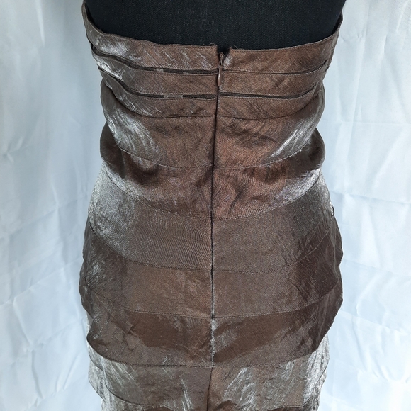 Vintage Cache Cocktail Dress Sz 6 Bronze Brown V Neck Halter Mermaid Tier Fairy - Picture 6 of 16